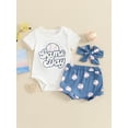 thumbnail image 4 of Baby Boy Girl Summer Outfit, Letter Embroidery Short Sleeve Romper Baseball Print Shorts Headband Toddler 3 Piece Set, 4 of 10