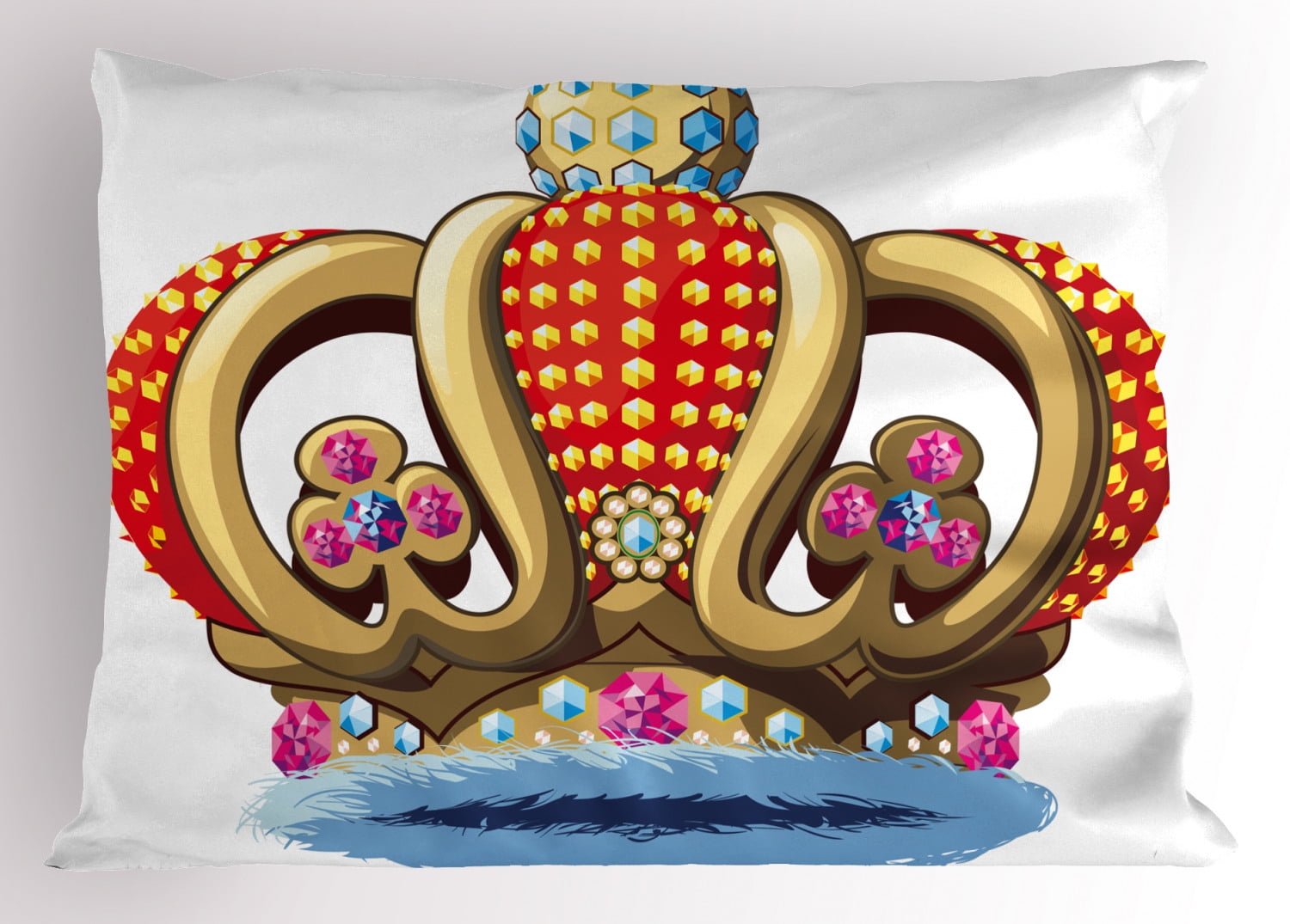 King Pillow Sham Royal Family Nobility Crown with Colorful Ornaments
