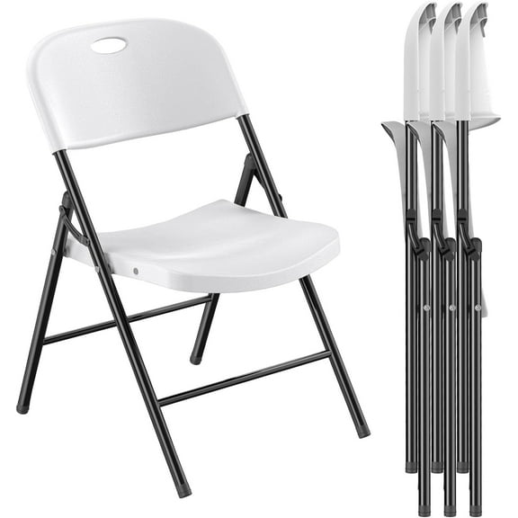 650 Weight Limit Heavy Duty Plastic Folding Chair with Reinfoced Steel Frame for Indoor and Outdoor, Wedding, Party, Restaurant, Meeting Room, Patio and Garden (White, 4 Pack)