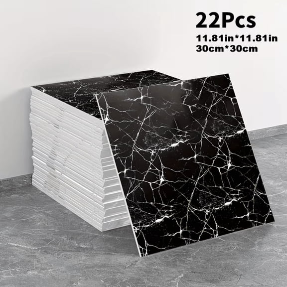 11/22PCS Peel and Stick Tile Shower Waterproof Marble Tiles Wall Panels, 11.8"x11.8" Self-Adhesive Backsplash Tile, PVC Wall Panels Shower Tiles for Home Bathroom Black