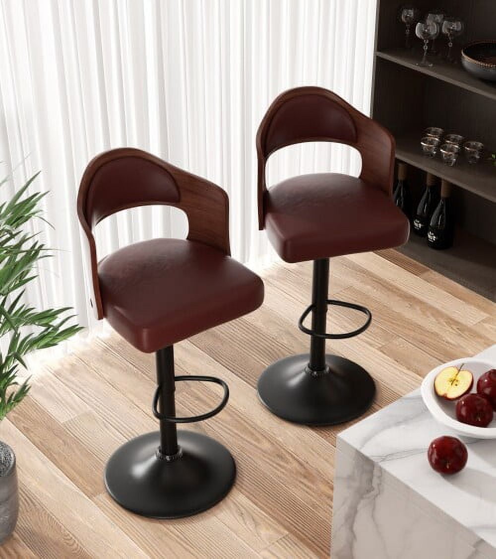 Hawsaiy Wooden Bar Stools Set of 4, Adjustable Height 24.5-33.5IN, Wooden Bar Chairs with PU Leather Upholstery, Back & Footrest for Kitchen, Dining, and Home Bar