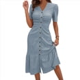 thumbnail image 2 of Vestido Veraniego Informal de Corta con Cuello en V para Mujer, con Botones y Estampado Floral, y Bolsillos Azul M, 2 of 5