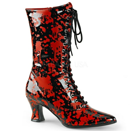 Front Zip Boots - VICTORIAN-120BL, 2 3/4'' Heel Front Lace Up Mid-Calf Boot Side Zip