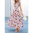 thumbnail image 4 of Women'S 2025 Summer Floral Midi Dress Cap Sleeve V Neck Ruffle Long Flowy Boho Casual Beach Vacation Dresses Picture1 XL, 4 of 7