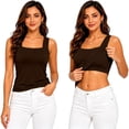 thumbnail image 5 of Siminsem Built in Bra Wide Strap Tank Top for Women Cotton Shelf Bra Camisole Tummy Control Shaper Adjustable Straps Scoop Neck Everyday Layering Top, Coffee,L, 5 of 9