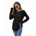 thumbnail image 3 of Womens Trendy Fall Tops Oversized Long Sleeve Thumb Holes Shirts Casual Crewneck Loose Fit Fashion Clothes Black XXXL, 3 of 6