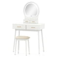 thumbnail image 5 of Small Makeup Dressing Table Vanity Set with Round 3‑Color Dimmable LED Lighted Mirror, 4 Storage Drawers, Solid Wood Legs and Cushioned Stool for Compact Bedroom,White, 5 of 6