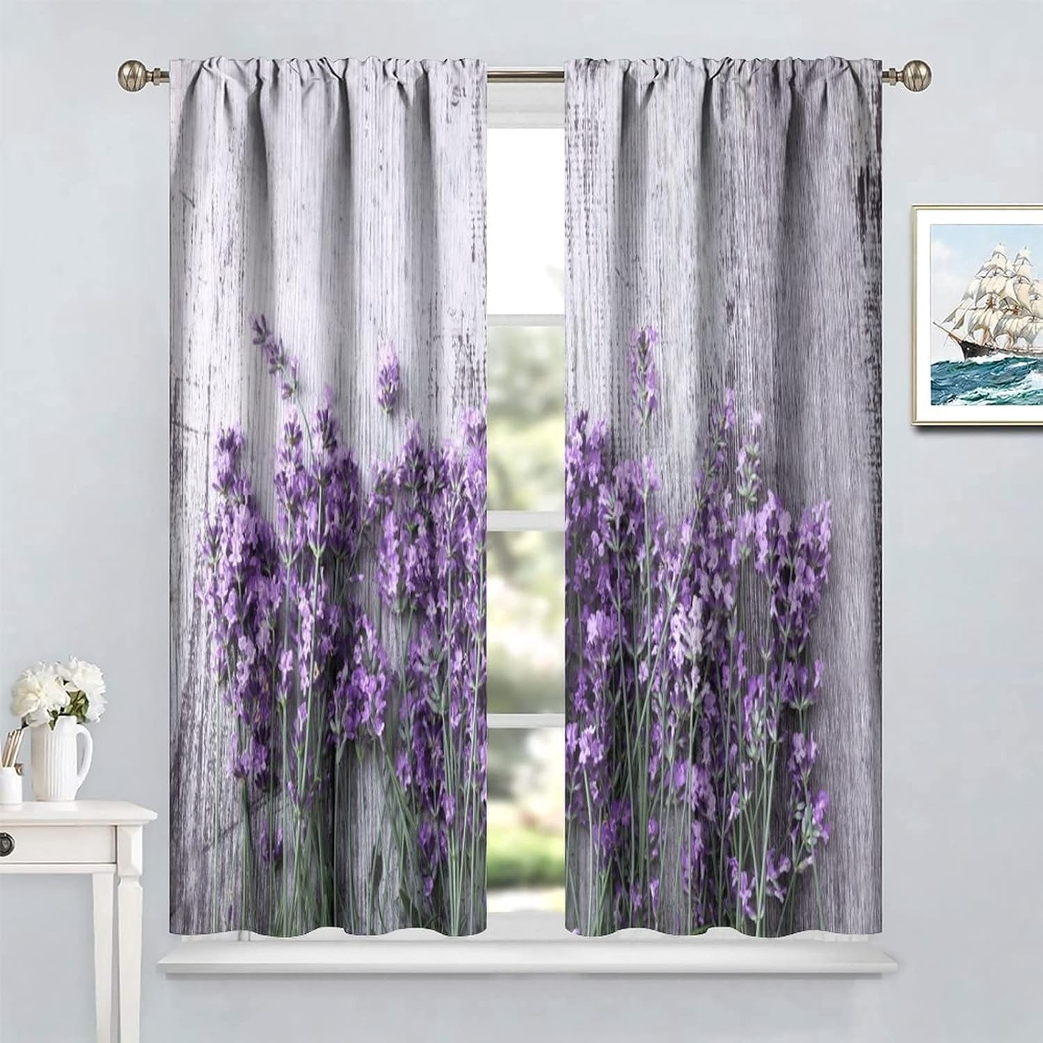 Lavender Floral Curtains, Lavender Flower Purple Window Treatments for Living Room Girls Woman Room Decor, Luxurious Elegant Purple Drapes 2 Panels, 42x54 Inch
