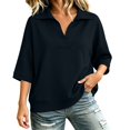 thumbnail image 2 of Taqqpue Women's Sweatshirt 3/4 Sleeve Lapel Half Zip Up Sweatshirt Solid Color Oversize Hoodless Hoodies Loose Fit Casual Pullover Tops with Pockets for Women, 2 of 10
