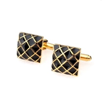EHJRE SQUARE GRID CUFFLINKS CUFF LINKS GOLD BLACK VINTAGE WEDDING MENS GIFT NEW