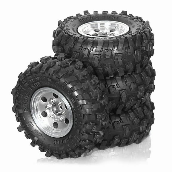 4pcs 51mm 1.0Inch Metal Beadlock Wheel Tire Set for 1/18 1/24 RC Crawler Car TRX4M SCX24 FCX24 Upgrade Parts Silver