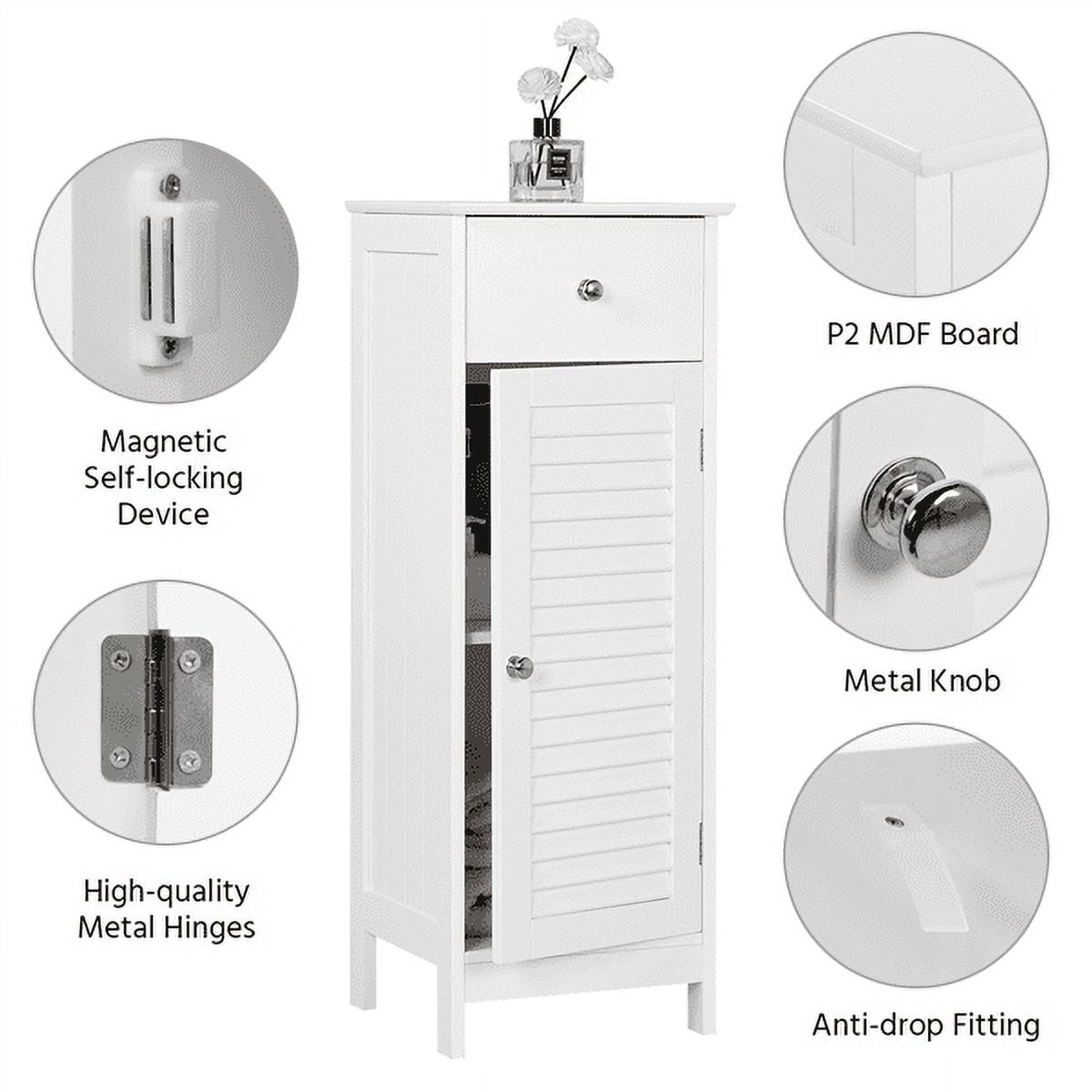 Alden Design Wooden Floor Storage Cabinet with Drawer and Single Shutter Door for Bathroom, White