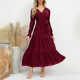 thumbnail image 2 of cfhntfmh Fall Dresses for Women Long Sleeve V Neck Long Maxi Dress Elegant Flowy Tiered Ruffle Hem A-Line Dress, 2 of 5