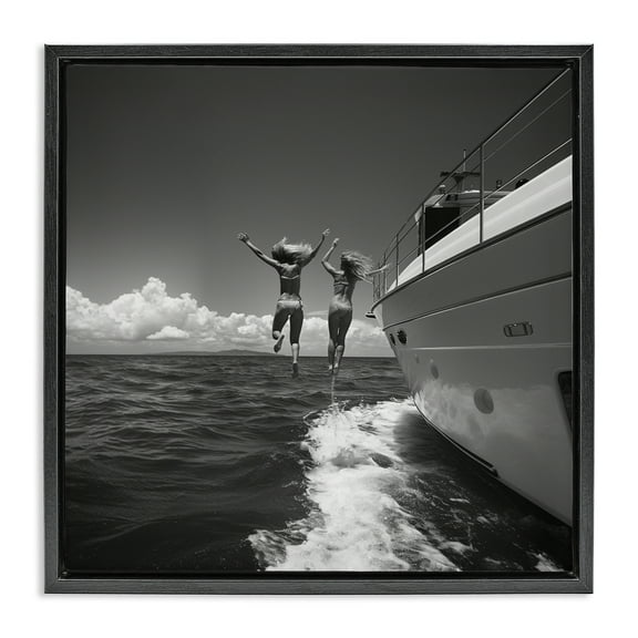 Stupell Industries Jumping Into Ocean Transportation Photography Black Floater Framed Canvas Art Print Wall Art, 18 x 18