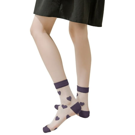 

ZMHEGW Socks For Women 4Pairs Ultra Thin Love Printing Transparent Tube Sockings Stocking