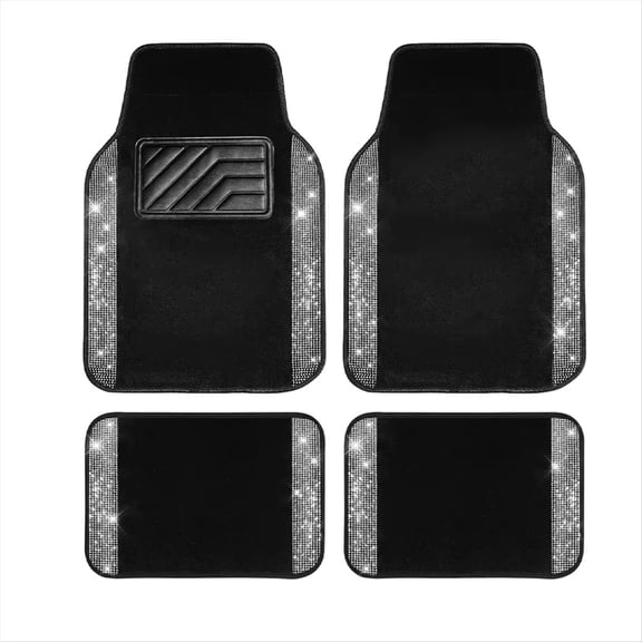 Car Floor Mat Set Universal Non-Slip PVC Heel Pad Bling Print Pattern All-Weather Foot Protector