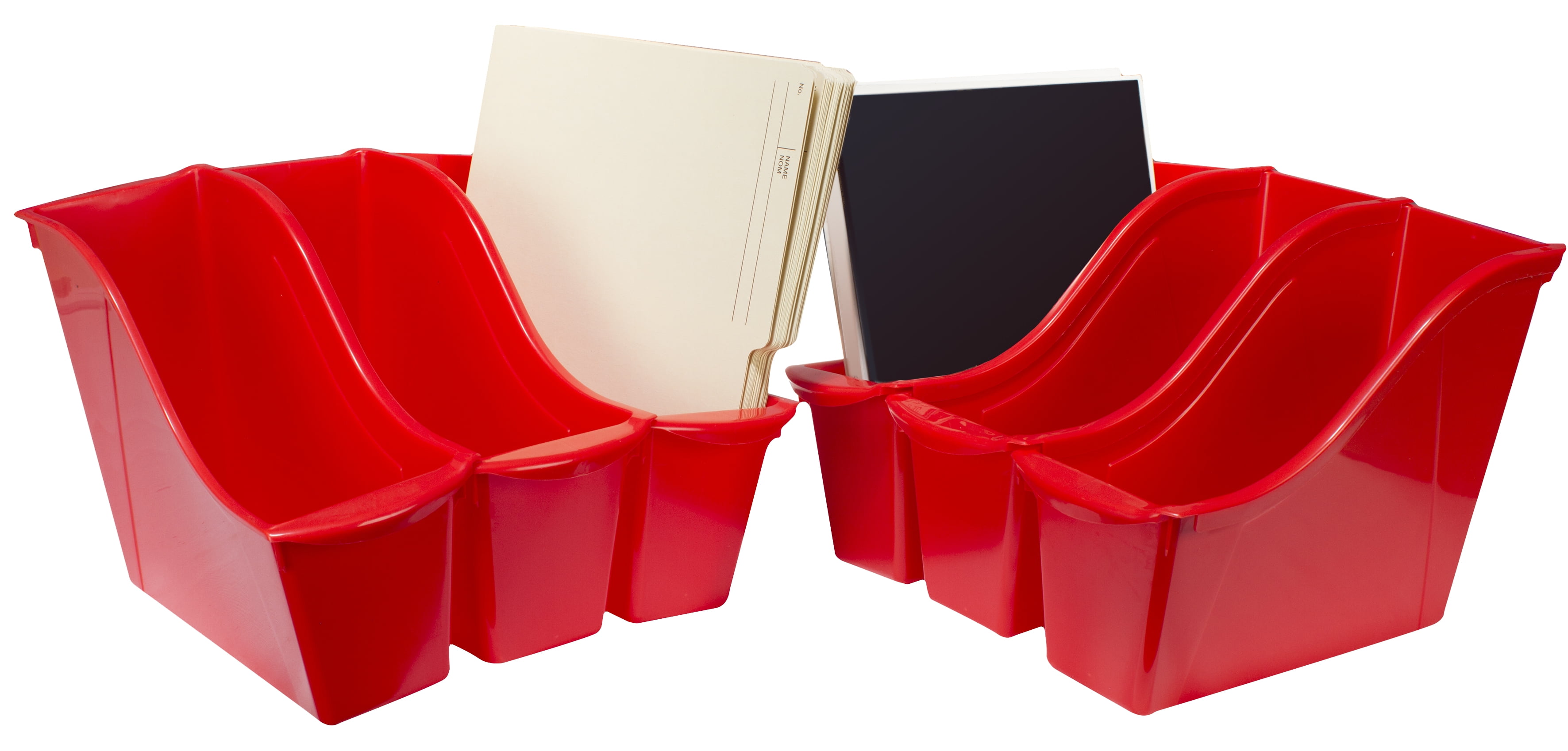Storex Interlocking Small Book Bin, Plastic Desktop Storage for Letter Paper, Red, 6-Pack