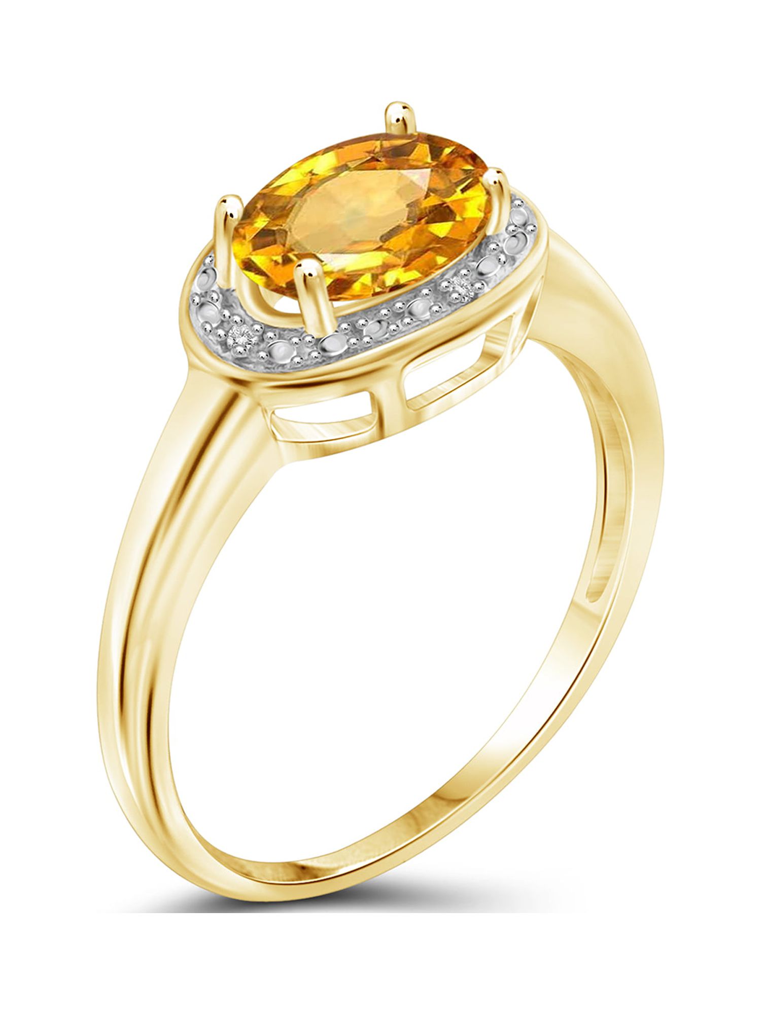 JewelersClub Citrine Ring Birthstone Jewelry – 1.10 Carat Citrine 14K Gold Plated Silver Ring Jewelry with White Diamond Accent – Gemstone Rings with Hypoallergenic 14K Gold Plated Silver Band