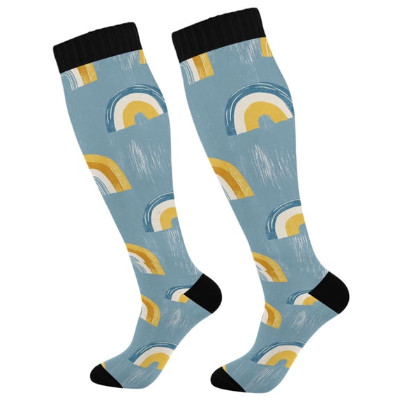 FORMRS Womens Knee High Socks Casual Long Thick Travel Daily Wear, 1 Pair, Light Blue Rainbow