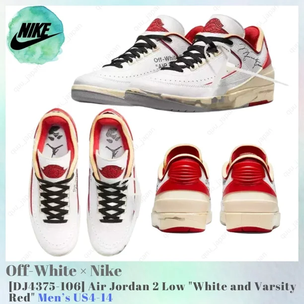 Off-White × N I-K-E A i r-Jor-dan 2 Low White and Varsity Red DJ4375-106 Men's US4-14