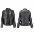 thumbnail image 3 of Scyoekwg Leather Jacket Womens Womens Fall Fashion 2025 Slim Leather Stand Collar Zip Motorcycle Suit Belt Coat Jacket Tops Clothes Black M, 3 of 9