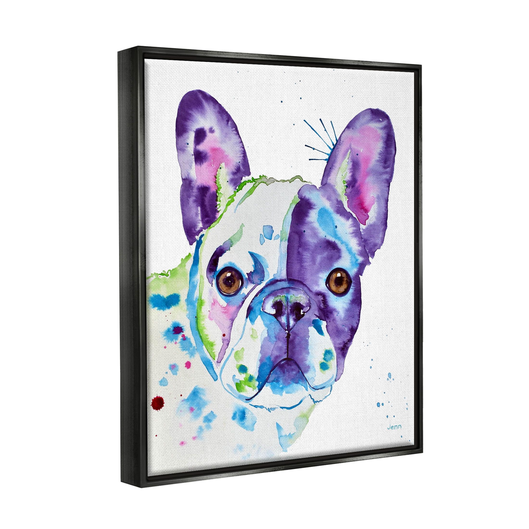 French Bulldog Modern Face Portrait Animals & Insects Graphic Art Jet Black Framed Art Print Wall Art