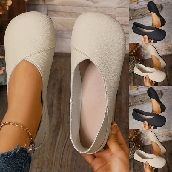 Fashionable Casual Flat Shoes Soft Leather Versatile Two-Wear Summer Fall Breathable Comfortable Everyday Footwear