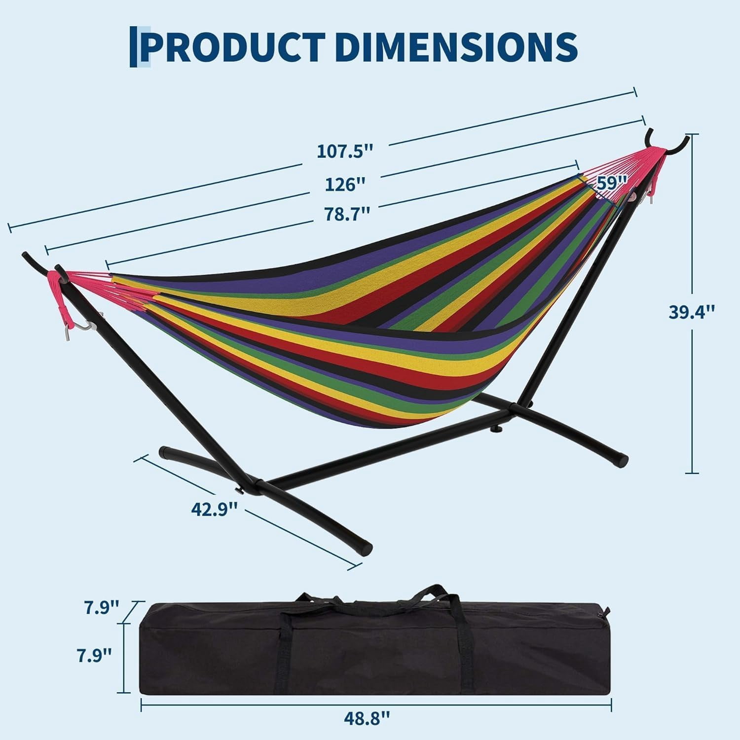 Double Hammock, Heavy Duty Portable, 500 lb Weight Capacity, Perfect for Both Indoors and Outdoors, 2 Person Hammock with Carrying Bag