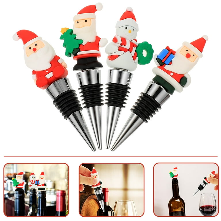 4pcs Christmas Wine Bottle Stoppers Santa Claus Wine Stopper Christmas  Supplies