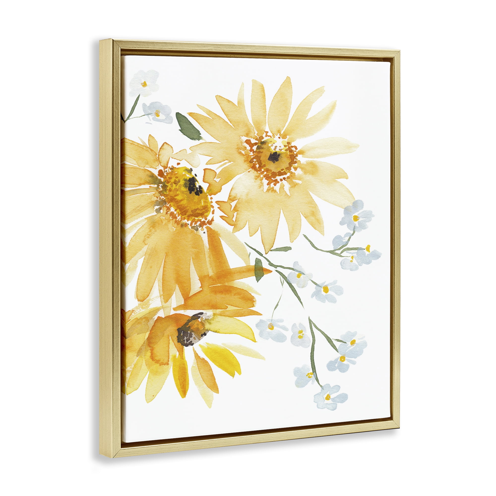 Stupell Industries Modern Yellow Daisies Botanical & Floral Painting Gold Floater Framed Art Print Wall Art, 17 x 21