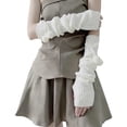 thumbnail image 4 of Krdevn Womens Pom Pom Bow Decor Knitted Fingerless Arm Warmers, Thumb Hole Long Ribbed Arm Covers, Sleeve Cuffs, Fashion Accessory for Daily Street Outfits,One Size, 4 of 4