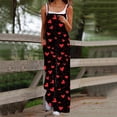 thumbnail image 2 of QATAINLAV Wine Women Wide Leg Overalls with Pockets Cute Heart Print Jumpsuits Loose Comfy One Piece Pants Vacation Button Travel Romper Birthday Gifts, 2 of 6