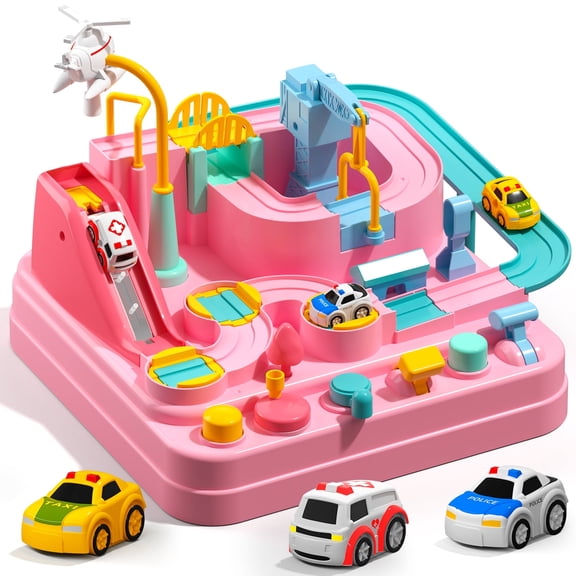 ConeWhale Race Tracks Puzzle Rail Car Vehicle Playset,3 Small Cars, City Magnet Toys, for Toddlers 3-7 Years Old