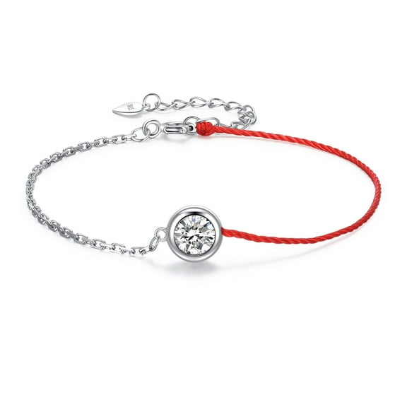 Timorina Red Line LuckyBound 0.5CT Moissanite String-Chain Bracelet in 18K White Gold over Silver