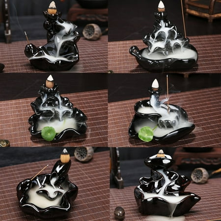 - Aromatherapy Diffuser Black Flower Backflow Ceramic Incense Burner Holder Buddhist Censer