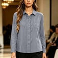 thumbnail image 5 of cocolona Button Down Blouses for Women Solid Color Long Sleeve Collared Shirts Basic Dressy Casual Fall Tops, 5 of 6