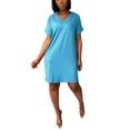 thumbnail image 2 of Franhais Women's Plus Size Midi Dress, Summer Solid Color V-Neck Short Sleeves Loose Casual Skirt, 2 of 5