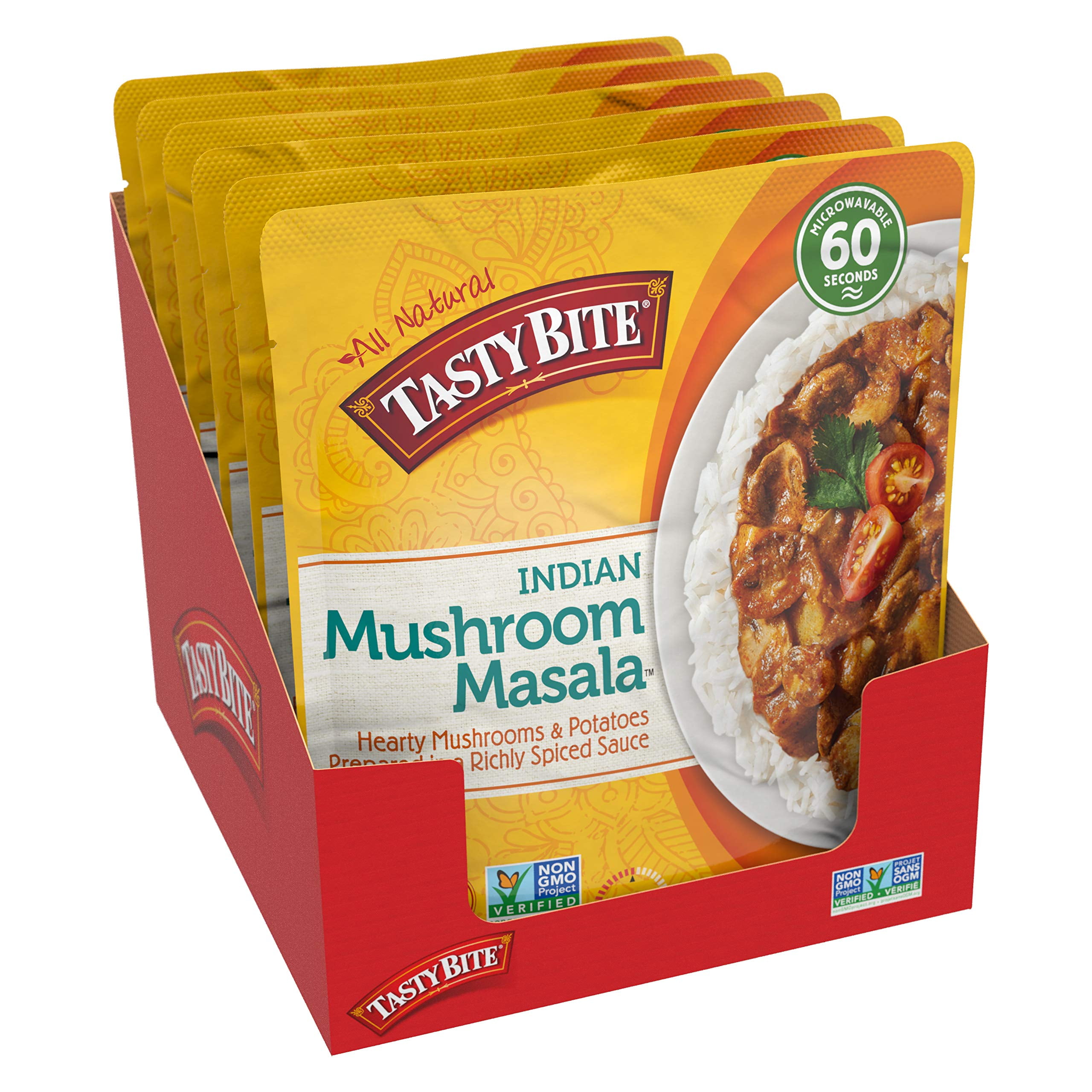 Tasty Bite Indian Mushroom Masala, Microwaveable Ready to Eat Entre, 10 Ounce (Pack of 6)