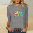 thumbnail image 1 of Xihbxyly Hauts Décontractés pour Femmes T-shirt Imprimé Col Rond de Pâques Manches 3/4 Col Rond Chandail Tendance à Petit Prix, 1 of 5