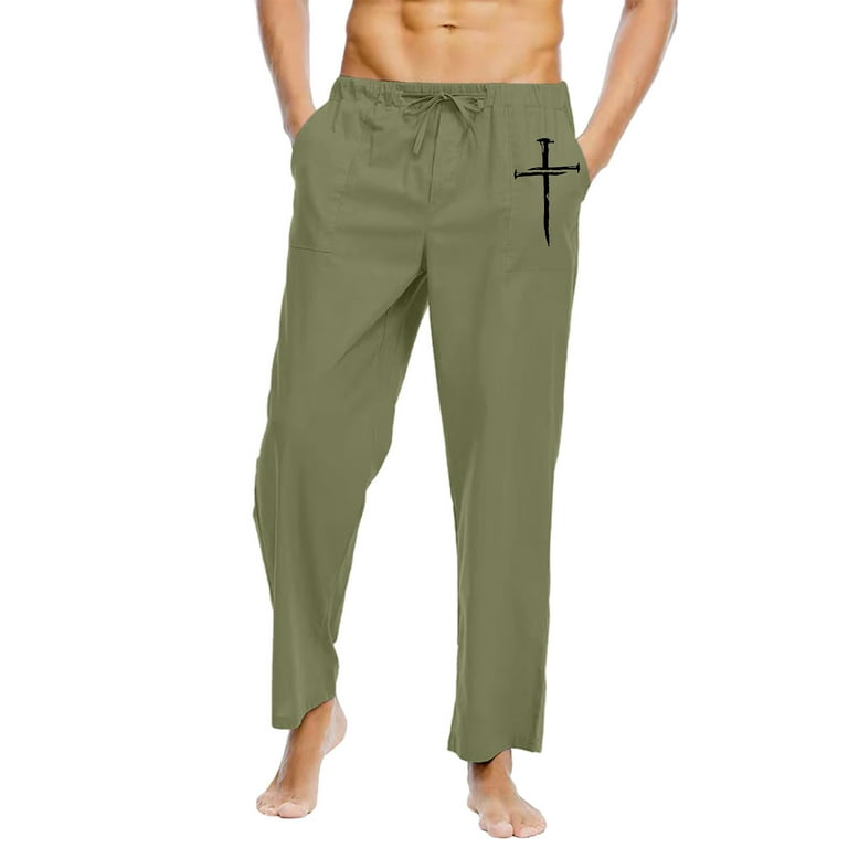 Youmylove Men Casual Solid Color Cross Cotton Linen Plus Size Trouser Fashion Beach Pant Pantalones - Walmart.com
