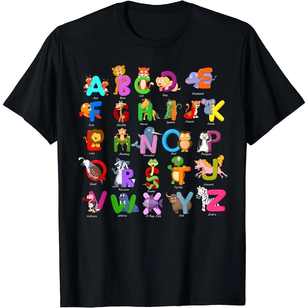Camiseta Mujer Negra Talla X-Large - ABC de Animales del Alfabeto para Maestras de Jardín de Niños