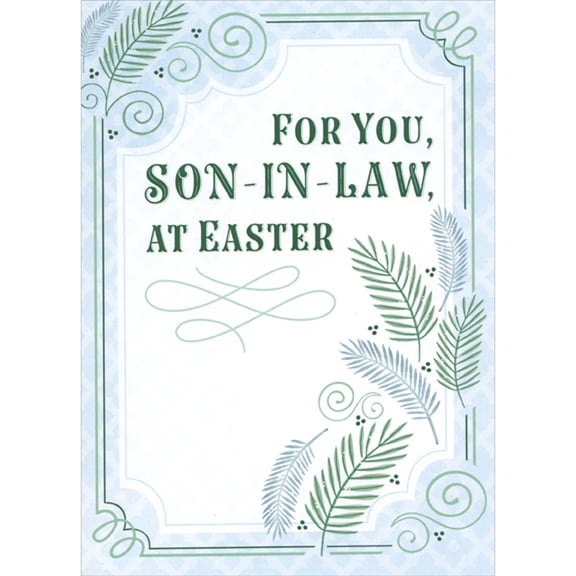 Designer Greetings Green and Blue Palm Branches and Thin Dual Lined Borders Easter Card for Son-in-Law
