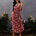 thumbnail image 1 of Vestido De Verano Sin Tirantes, Dobladillo Irregular Floral Midi Vestido Elástico En El Pecho Para Mujeres Y Niñas ANGGREK M rojo, 1 of 6