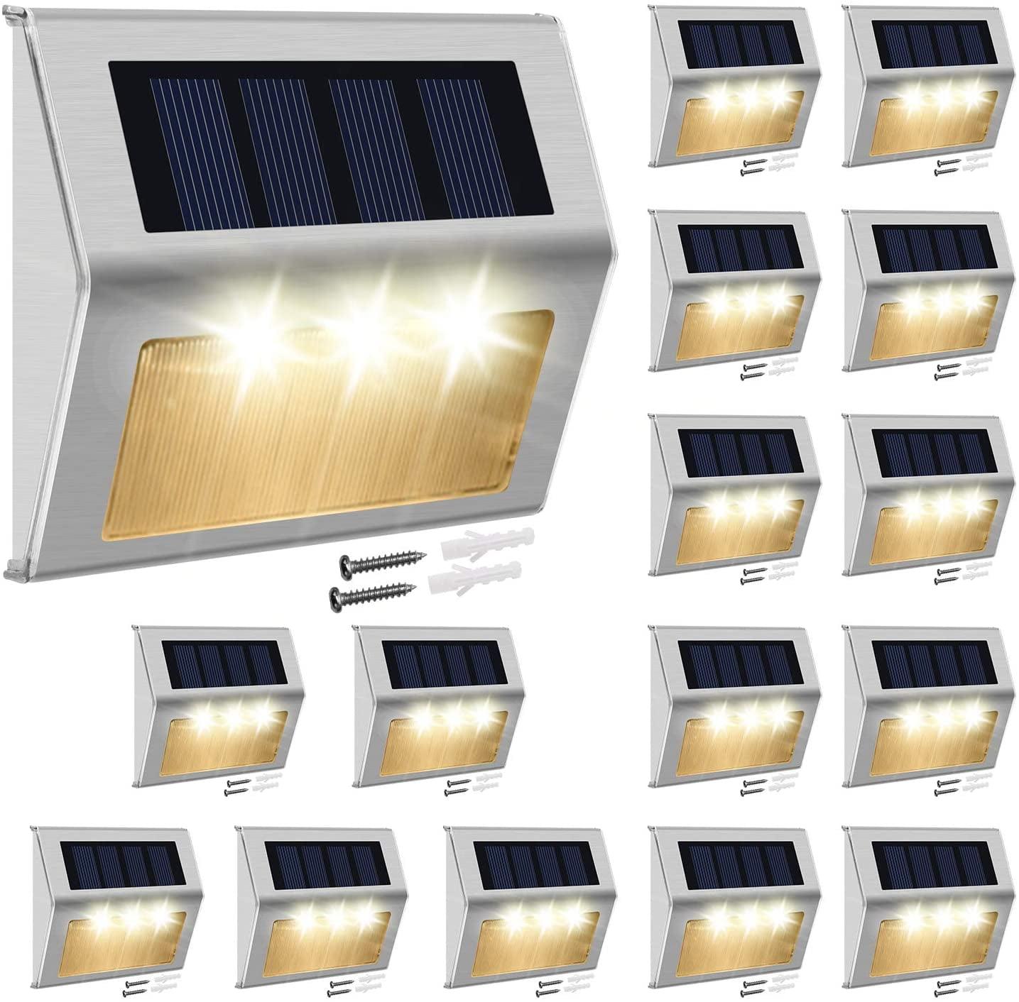 16Pcs Solar Step Lights with Larger Battery Capacity, JACKYLED
