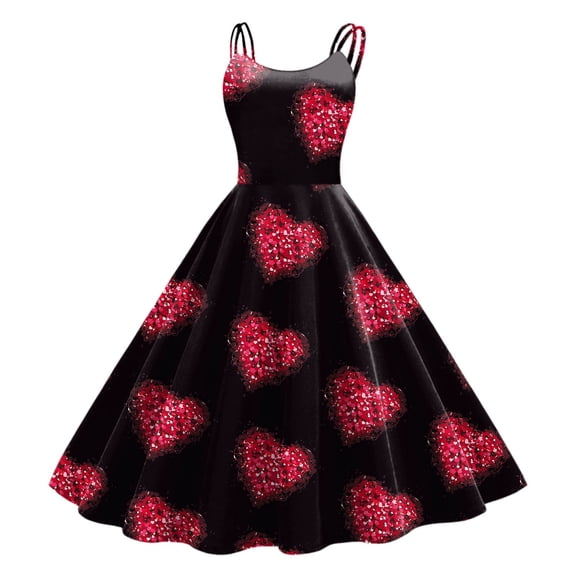 ZHOUCHANKIDS Women's Retro A-Line Prom Party Dress Sleeveless Knee Length Flared Swing Formal Gown for Valentine's Day Celebrations Black L