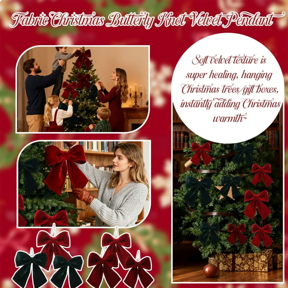 Christmas Party Decorations, Flocking Fabric Christmas Bow Velvet Flocking Velvet High-End Christmas Tree Pendants Ornaments Decoration Layout Props Christmas Decoration(All In)