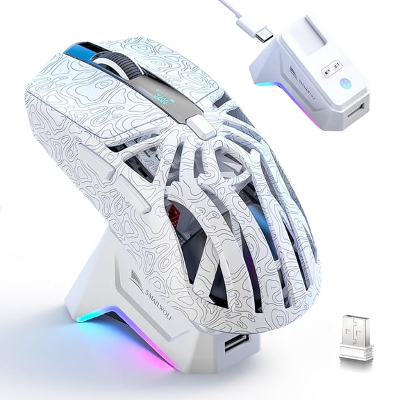 RGB Magnetic Charging Dock Gaming Mouse, Tri-Mode Wireless, 12K DPI PAW3311 Sensor, 6 Programmable Buttons, Ultra-Light 72g, for PC/Mac