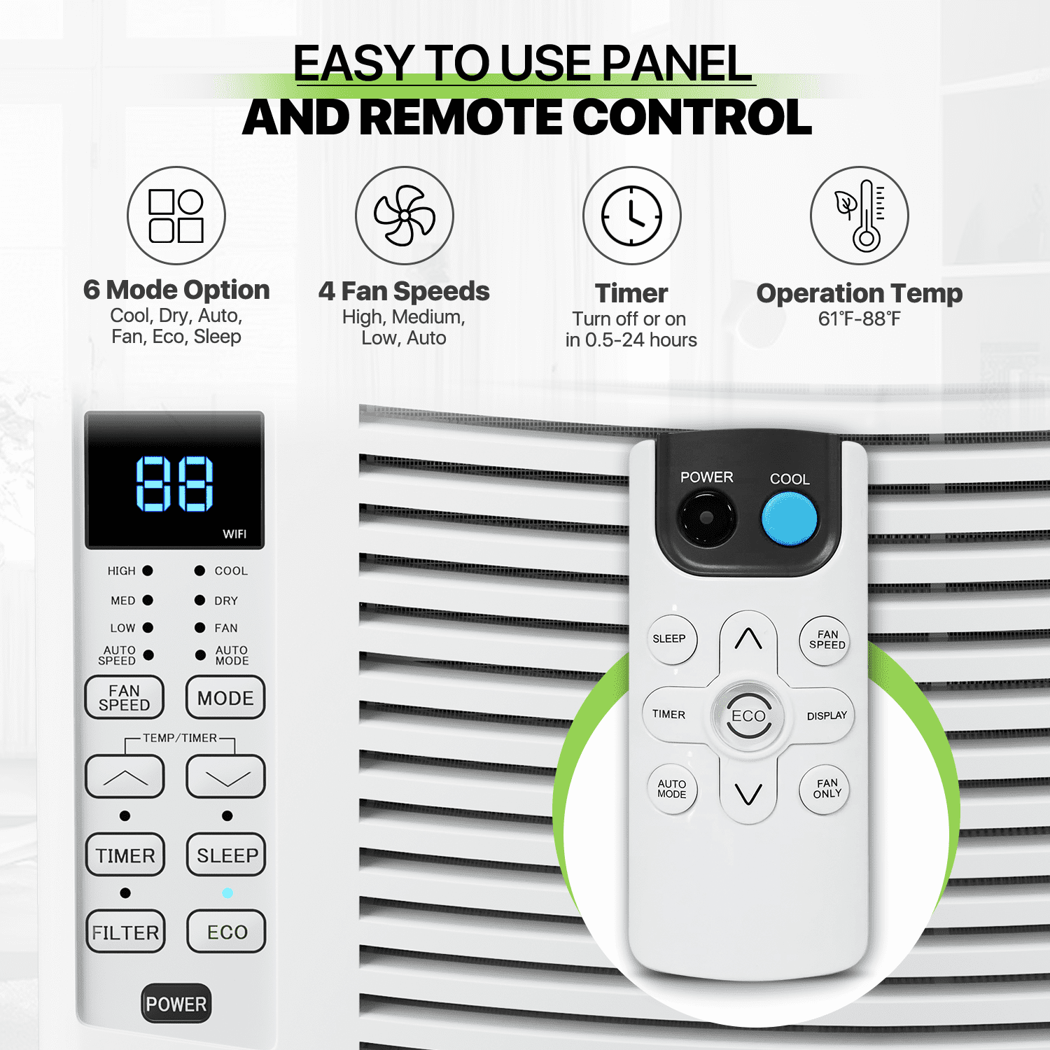 Magshion 6,000 BTU Smart Window Air Conditioner with WiFi, Energy Saving AC Unit with Remote & App Control & Timer Function, Quiet Operation, Cools 151-250 Sq.Ft., White