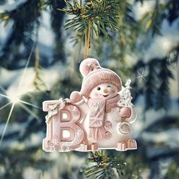 ‌Personalized Initial A-Z Pink Snowman Christmas Ornament - Handmade Acrylic 2D Tree Decoration,2.5" Tall,Winter Wonderland Holiday Gift for 2025,Perfect for Tree/Mantle/Wreath‌