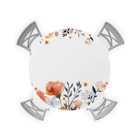 

Round Tablecloth with Elastic Flowers Watercolor Floral Orange Retro Waterproof Stain-proof Table Cover Wipeable Fitted Table Cloths for 36 -44 Round Tables Dining Kitchen